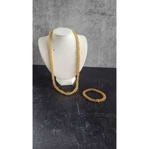 Vintage Woven Gold Tone Beaded Jewelry Set